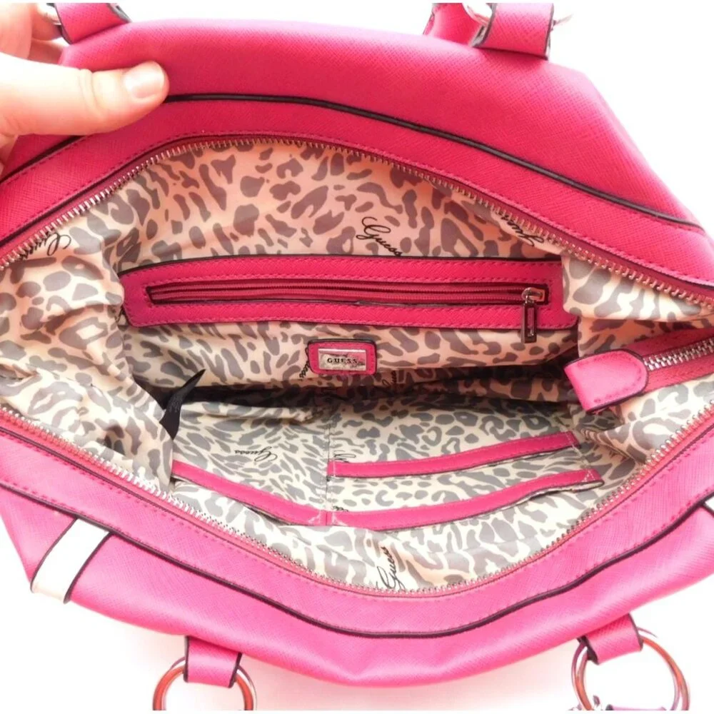 Guess Satchel Handbag with Matching Wallet Set Hot Pink White Y2K Charms